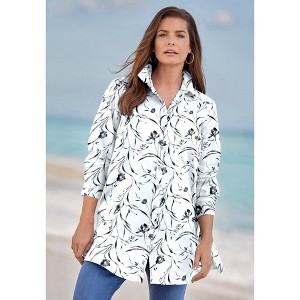 Roaman's Plus Size Kate Short Sleeve Easy Cotton-Blend Button-Front Shirt - 1 of 4