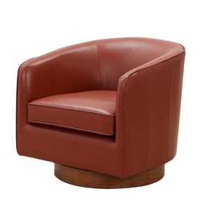 CAVINAS Leather Barrel Swivel Chair with Curved Backrest and Wood Base,Upholstered Swivel Living Room Chairs,Reading Chairs for Living Room - 1 of 4
