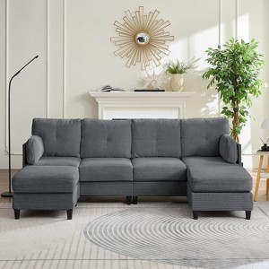 Mjkone 89" U Shaped Sectional Couches with Storage Ottoman - 1 of 4