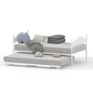 Daybed with Trundle,Metal Twin Size Day Bed,Sofa Bed Frame with Foldable Trundle Bed,Heavy Duty Steel Slats Platform for Living Room,Bedroom - 1 of 4