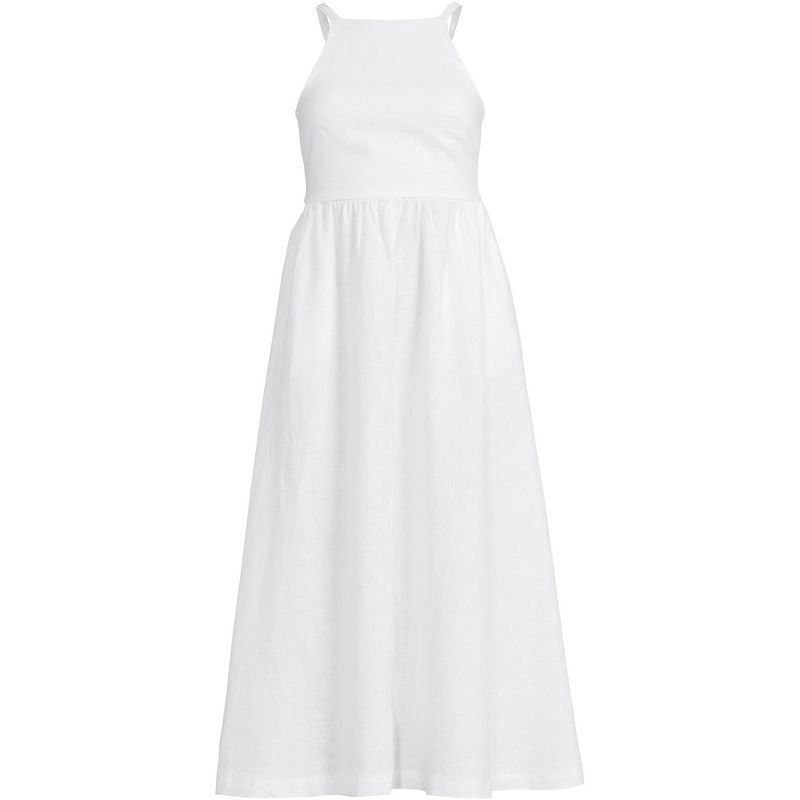 Women's Linen Sleeveless Halter High Neck Midi Dress, 1 of 4