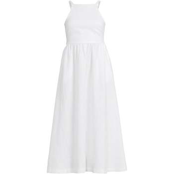 Women's Linen Sleeveless Halter High Neck Midi Dress