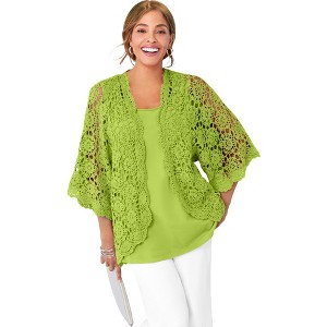 Jessica London Women's Plus Size Crochet Cardigan - 1 of 4