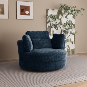 Mlmh & Kngwa 50.2"W Modern Swivel Chair, Chenille Upholstered Single Sofa Chair with Pillow - 1 of 4