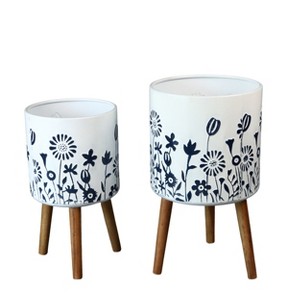 VIP Metal 13.5 in. White Embossed Round Container with Legs - 1 of 2