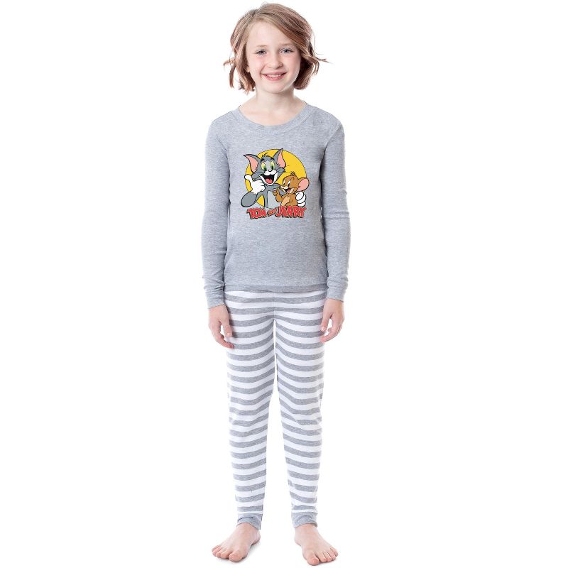 Tom And Jerry Unisex Youth Child Girls' Boys' Sleep Tight Fit Pajama Set Grey, 2 of 5