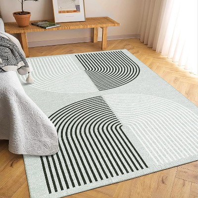 Modern Geometric Rug Soft Washable Non-Slip Low Pile Carpet Indoor for Living Room Dining Room Bedroom