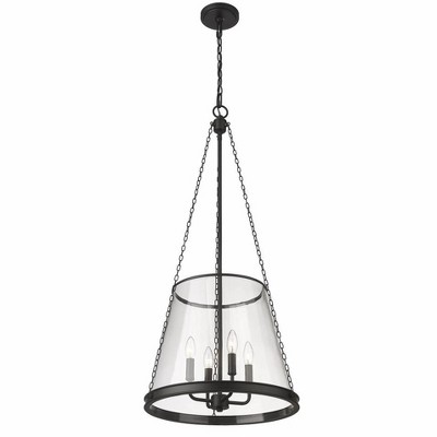 Prescott Matte Black 4-Light Industrial Pendant with Clear Glass Shade