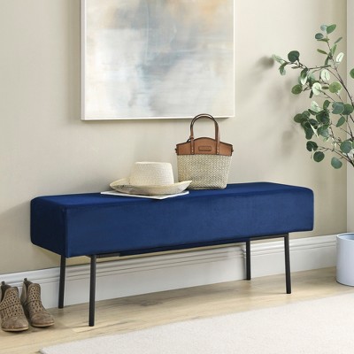 Upholstered Bedroom Benches Velvet Footrest Stool Accent Bench for Entryway Dining Room Living Room Bedroom End of Bed, Blue