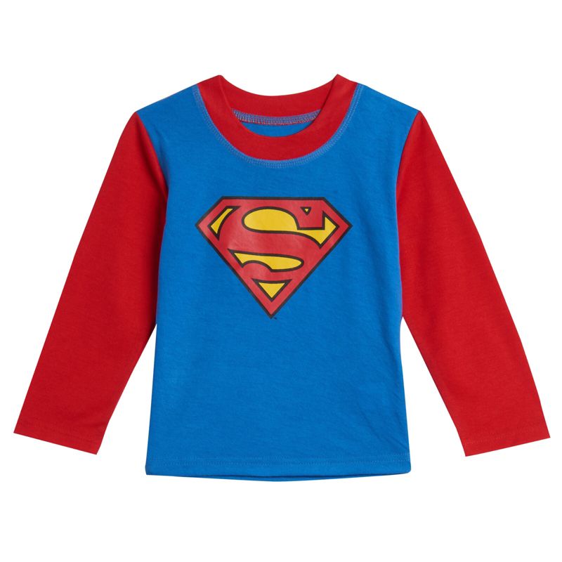 DC Comics Justice League Superman Batman Pajama Shirt and Pants Detachable Cape Sleep Set Little Kid to Big Kid, 4 of 8