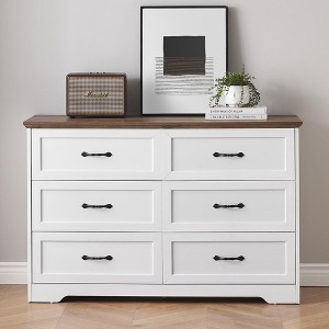 6 Drawers Dresser for Bedroom,Chest of Drawers with Wide Metal Handle,Farmhouse Modern Wooden Dresser - 1 of 4