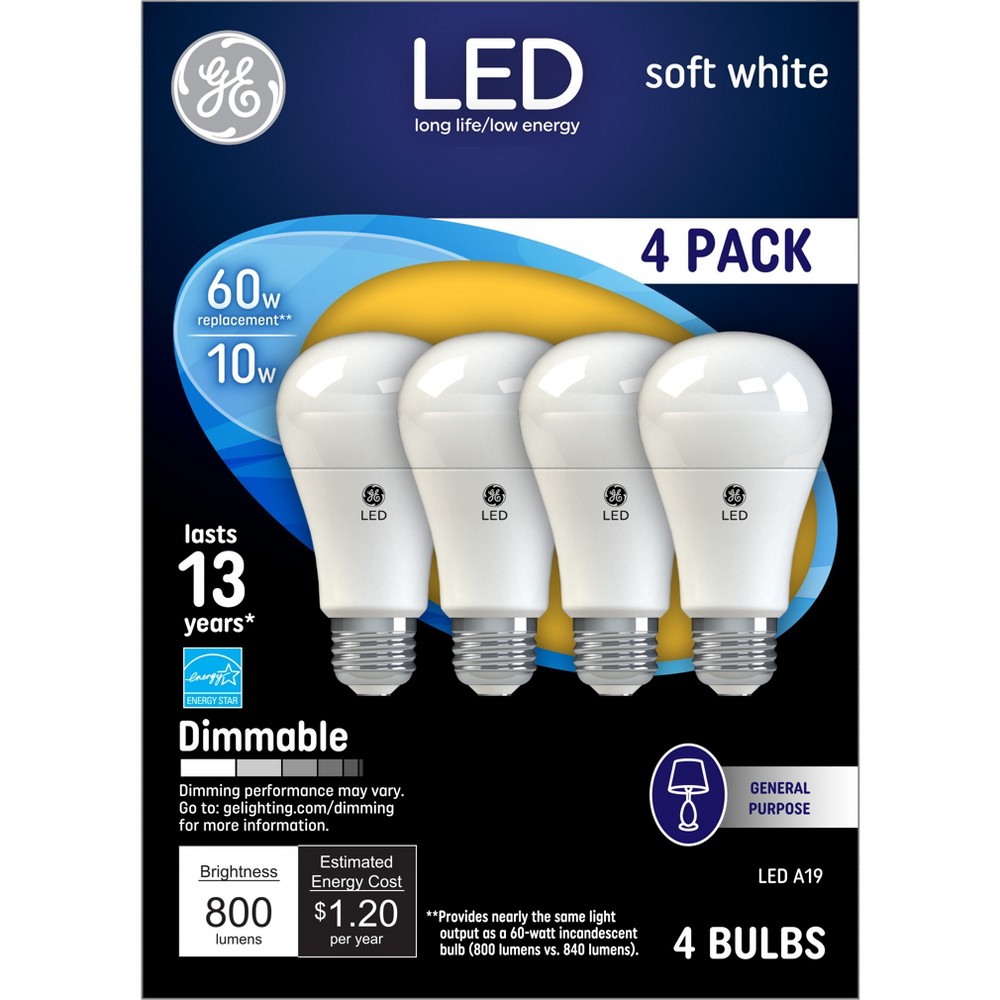 Photos - Light Bulb General Electric GE 4pk 60W A19  Soft White 