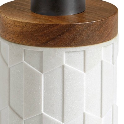 White Resin and Wood Geometric Soap Dispenser