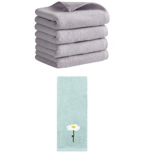 REGALWOVEN 5 Pack Floral Embroidered Cotton Soft Absorbent Bathroom Hand Towels 13" x 30" - 1 of 4