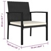 vidaXL Modern Patio Dining Chairs - Set of 2, Outdoor Use Poly Rattan Design in Black with Cream Cushions - 4 of 4