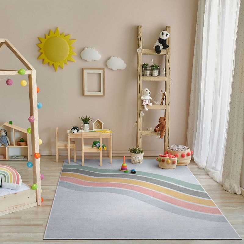 Well Woven Curved Rainbow Pastel Apollo Kids Collection Area Rug, 3 of 11