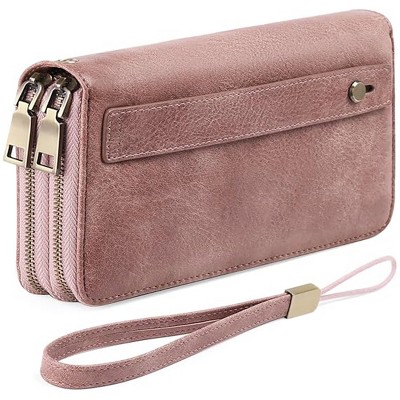 Women’s Leather Clutch Wallet – RFID Blocking Wristlet Purse with Large Capacity, Credit Card Holder, Zipper Pocket & Hand Strap