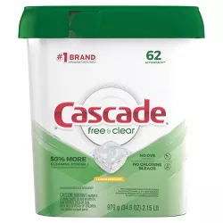 Cascade Free & Clear Action Pacs Lemon Essence Dishwasher Detergent Pods - 62ct