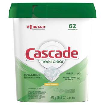 Cascade Free & Clear ActionPacs Dishwasher Detergent Pods - Lemon Essence Scent - 62ct