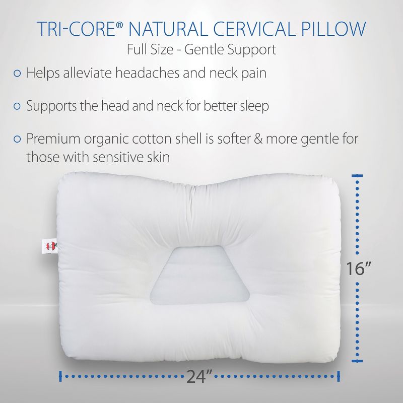 Core Products Tri-Core Natural Cervical Support Pillow with Premium Organic Cotton Cover, 5 of 11