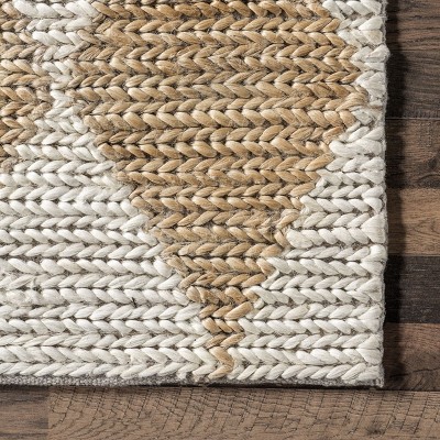 Natural and Ivory Diamond Striped Jute Blend 8x10 Area Rug