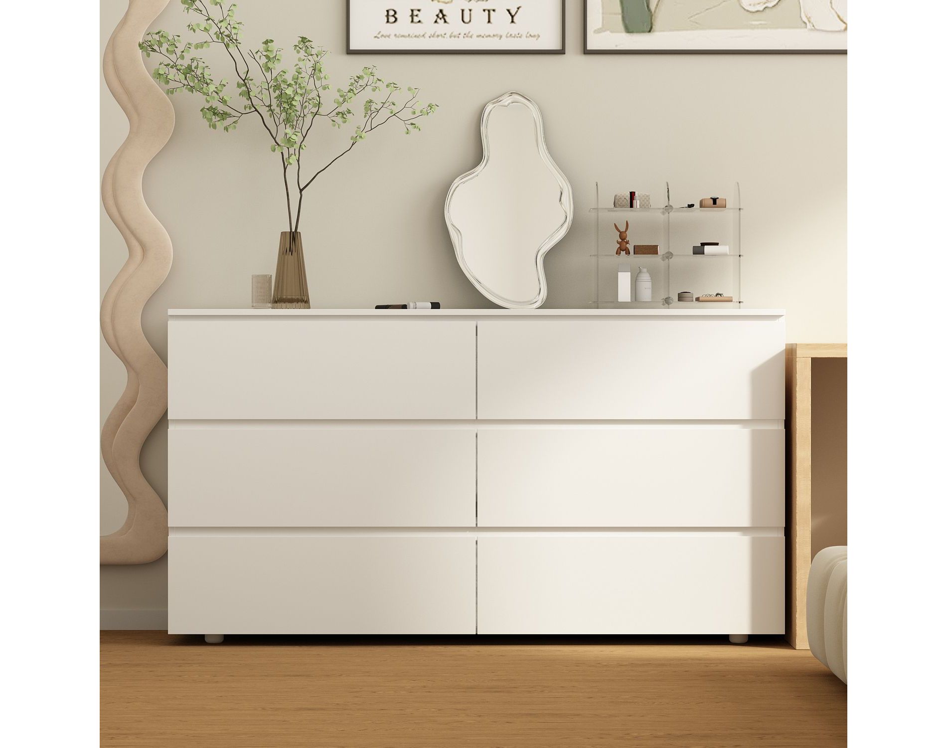 Famapy White 6-Drawers Dresser Modern Chest of Drawers