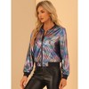 INSPIRE CHIC Women's Holographic Fashion Stand Collar Metallic Lightweight Zip Bomber Jacket - 2 of 4
