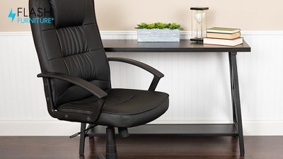 Contemporary High Back Swivel Leather Task Chair with Nylon Base