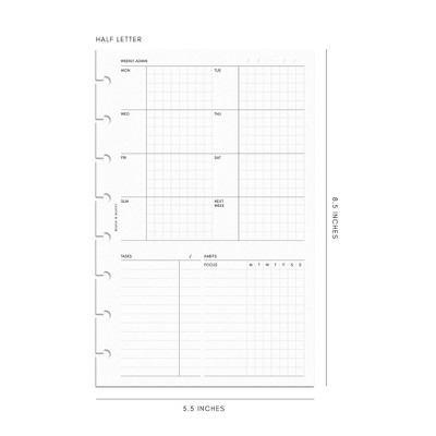 Cloth & Paper Weekly Admin Planner Inserts Monday Start