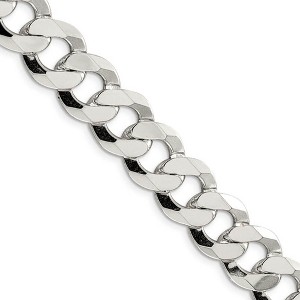 Black Bow Jewelry Men's 13.5mm Sterling Silver Solid Flat Curb Chain Necklace - 1 of 4