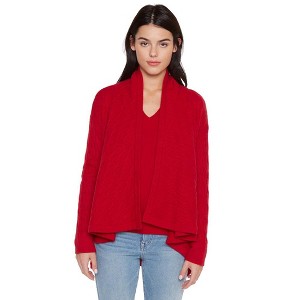 JENNIE LIU Women's 100% Pure Cashmere 4-ply Cable-knit Drape-front Open Cardigan Sweater - 1 of 4