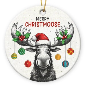 Funny Moose Christmas Ornaments - 2025 Double Sided Ceramic Moose Ornament, Moose Hunting Keepsake - 1 of 4