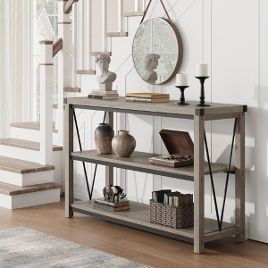 Jojoka Console Table with Storage – 3-Tier Wooden Entryway Table, Long Foyer & Hallway Sofa Back Table for Majlis & Living Room - 1 of 4