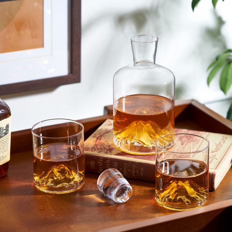 Viski Mountain Decanter & Tumbler Gift Set, Lead-Free Crystal Barware, Set of 1 Decanter & 2 Glasses, Liquor Decanter, Whiskey Tumblers, 3 of 7