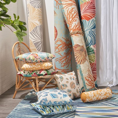 Coral and White Leaf Pattern 20" Square Outdoor Throw Pillow