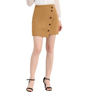 Allegra K Women's Asymmetric Wrap Skirt Stretchy Work Office Mini Skirt - 1 of 4