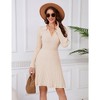 YesFashion Women's Sweater Dress 2024 Fall Long Sleeve Cable Lapel Collar Dress Ribbed Knit A Line Swing Pleated Midi Dresses - 3 of 4