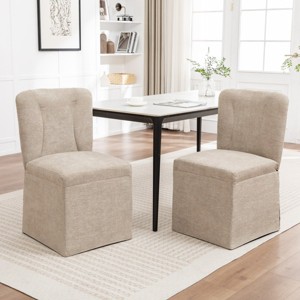 Set of 2 Linen Dining Chairs, Modern Upholstered Fabric Side Chairs with Iron Frame, Armless Kitchen Chairs for Dining Room or Living Room-Koiai - 1 of 4