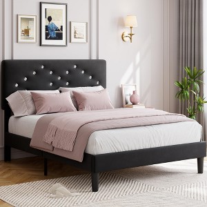 homfan Bed Frame with Button-Tufted Linen Headboard, Wood Slat Support - Princess Platform Bed for Girls, Easy Assembly, No Box Sprin - 1 of 4
