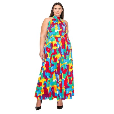 L I V D Women's Arroyo Halter Neck Maxi Dress in Abstract Print