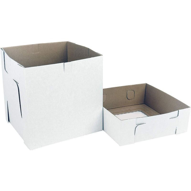 O'Creme White/Kraft 2-Piece Square Cake Box 8 Inch x 8 Inch x 8 Inch High with Scalloped Window - Pack of 25, 3 of 5