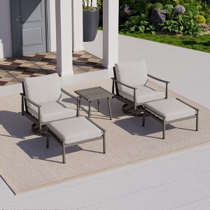 HAPPATIO Aluminum Outdoor Furniture Set,5 Pieces Patio Furniture Set, 1 Side Table, 2 Swivel Chairs and Ottomans with Cushion for Yard Deck Poolside - 1 of 4