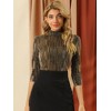 INSPIRE CHIC Women's Party Glitter 3/4 Sleeve Stand Up Neck Shiny Striped Metallic Blouse - 2 of 4