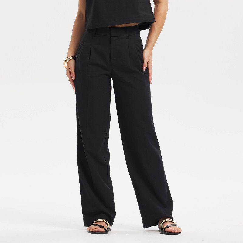 Women's High-Rise Full Wide Leg Trousers - A New Day™ Black XS