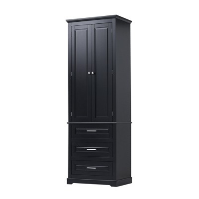 Vynxaria Black Bathroom Storage Cabinet with Three Drawers
