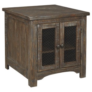 Danell Ridge Rectangular End Table Brown - Signature Design by Ashley: Farmhouse Mesh Cabinet Storage - 1 of 4