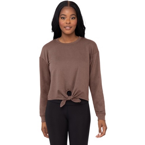 90 Degree By Reflex Womens Terry Brushed Crew Sweatshirt Mocha Small