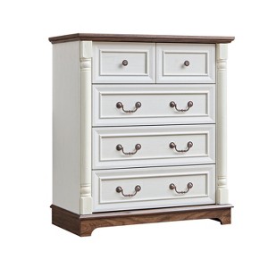 Farmhouse 5-Drawer Wooden Dresser Chest Rustic Storage Organizer for Bedroom Living Room Durable Furniture - 1 of 4