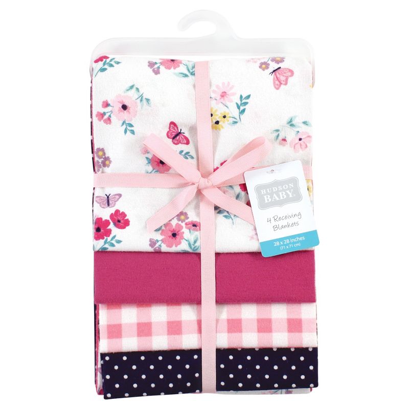 Hudson Baby Infant Girl Cotton Flannel Receiving Blankets, Butterfly Floral, One Size, 2 of 7