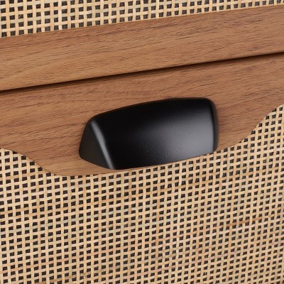 Oak 3-Drawer Chest with Rattan Mesh and Metal Pulls